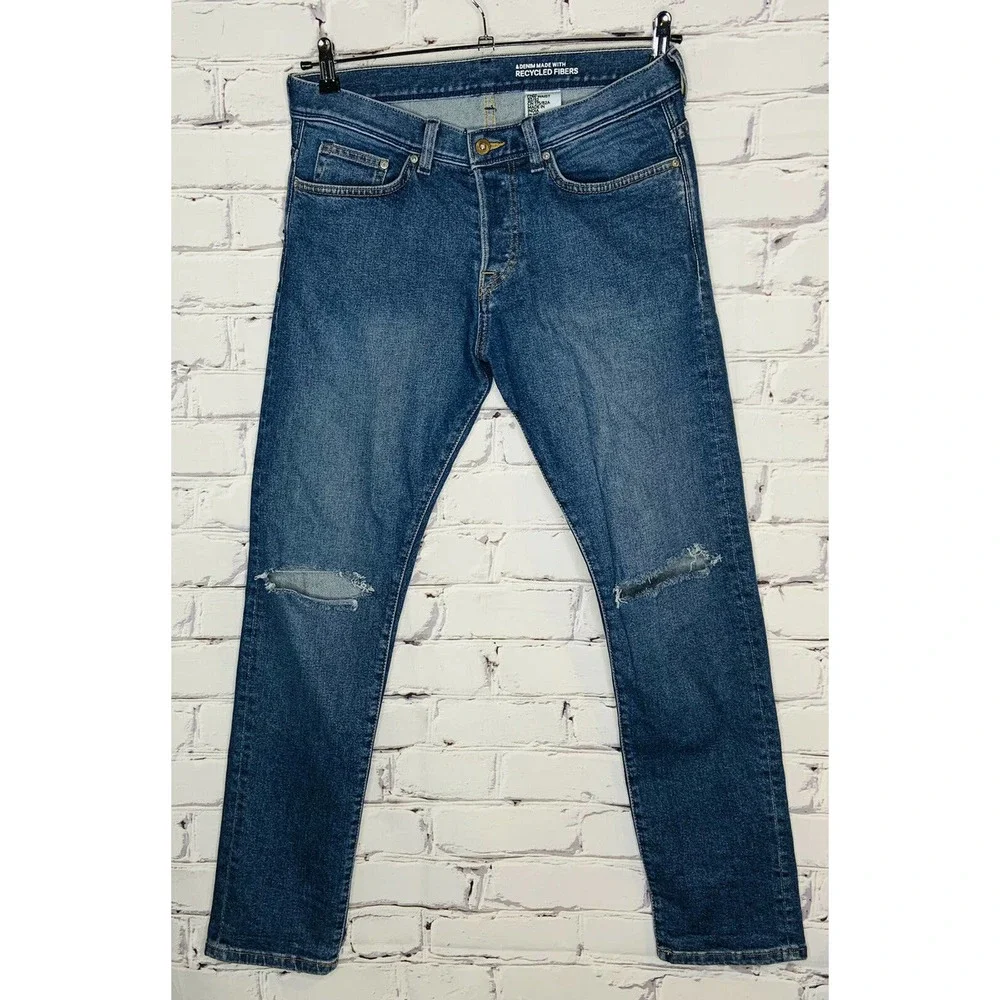 H&M Mens Ripped Denim Jeans 32 x 31‎ Slim Low Waist